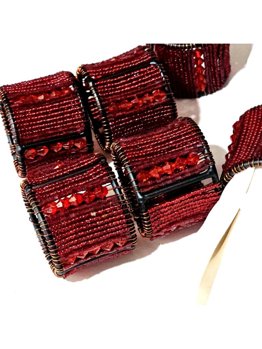 Pier 1 Beaded Wire Napkin Rings 2" set- 6 red beads copper wire vintage decor - Picture 8 of 8